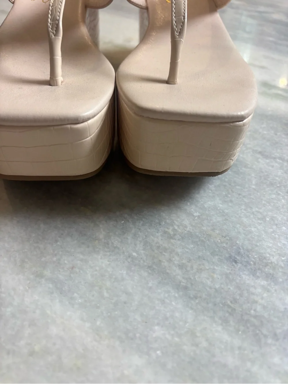 Coconuts by Matisse Cream Croc-Embossed Wedge Sandals
